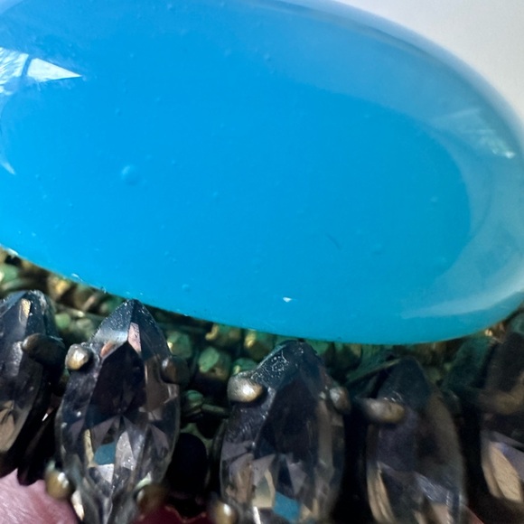Vintage 1960s French Couture Turquoise Glass Bead Rhinestone Filigree Brooch